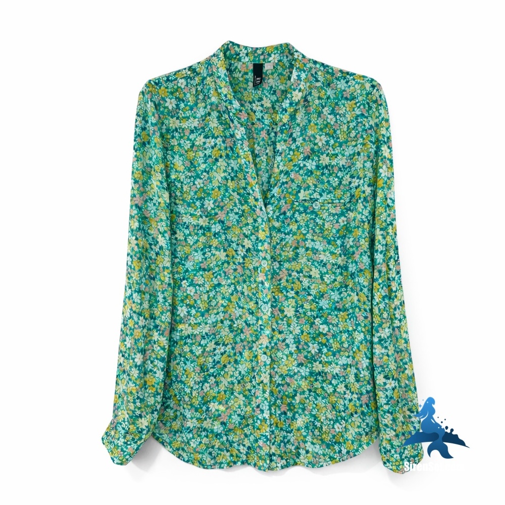 1263 NWT KUT FROM THE KLOTH Floral Button Front Blouse - S - Green Multi